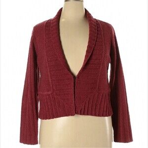Curio Knit Cardigan Sweater Pink Ribbed Open Front Winter Soft Cozy Art XL
